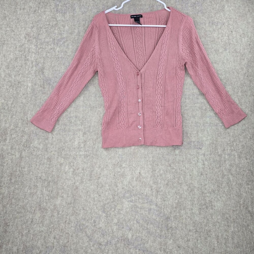 New York & Company Pink Knit Button-Up Cardigan Sweater Womens Medium Acrylic